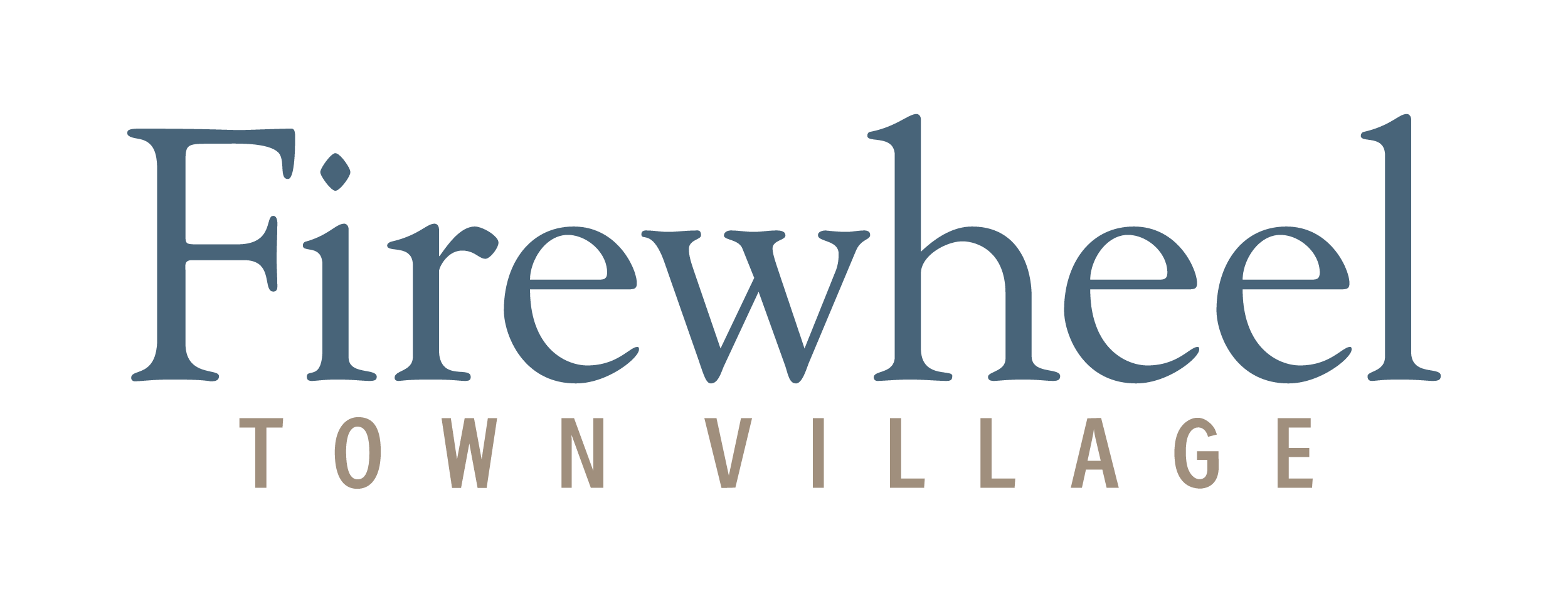 The image shows the text "Firewheel Town Village" in different font sizes and colors.